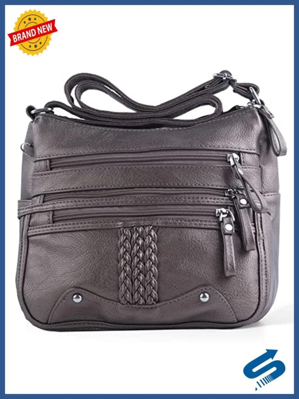 10 Pocket Crossbody Satchel Handbag - Soft PU Leather Shoulder Bag